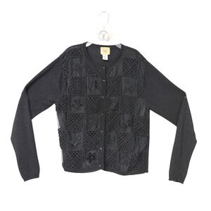 TEDDI Black Crochet Patchwork Butterfly Floral Mesh Cardigan Sweater Women's M‎